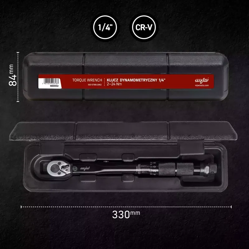 MJW 1/4'' Drehmomentschlüssel – 2–24 Nm, schwarz | Piaskraft