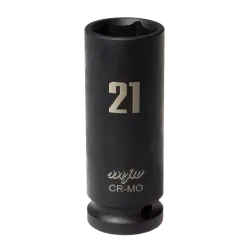 MJW Schlagaufsatz lang 1/2" 21 mm schwarz stark – 6-Kant Stecknuss für Schlagschrauber | Piaskraft