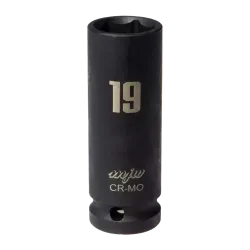 MJW 1/2" 6-Kant Schlagaufsatz lang 19 mm schwarz – Stecknuss für Schlagschrauber | Piaskraft